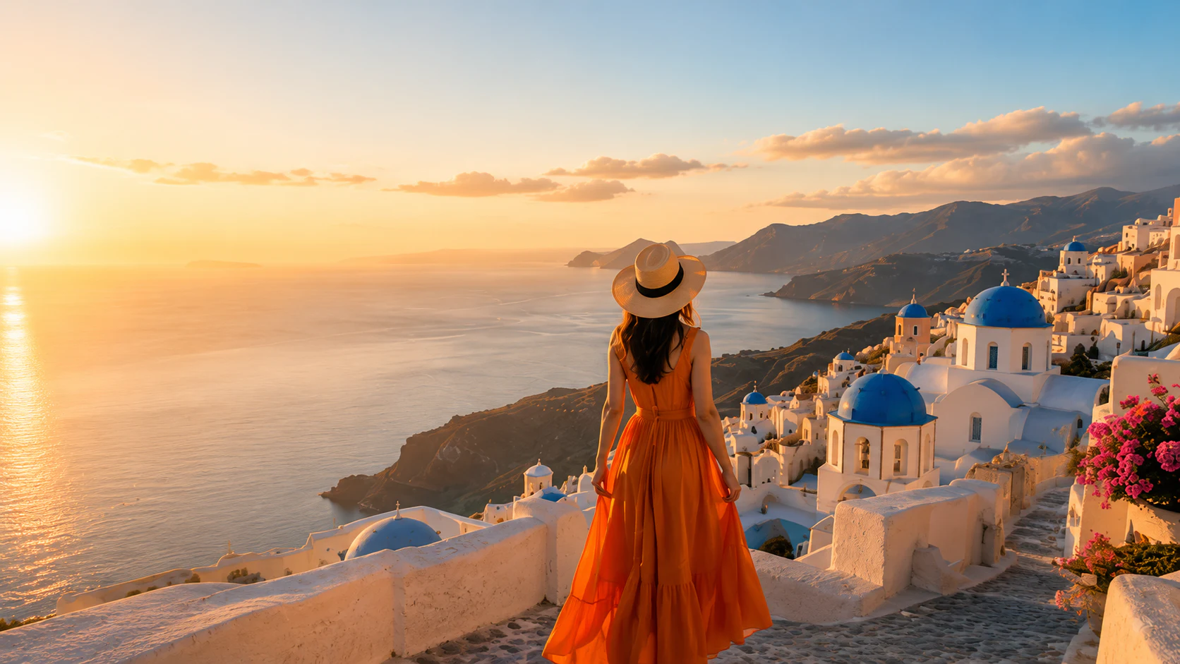 Whitewashed hillside town above the sea